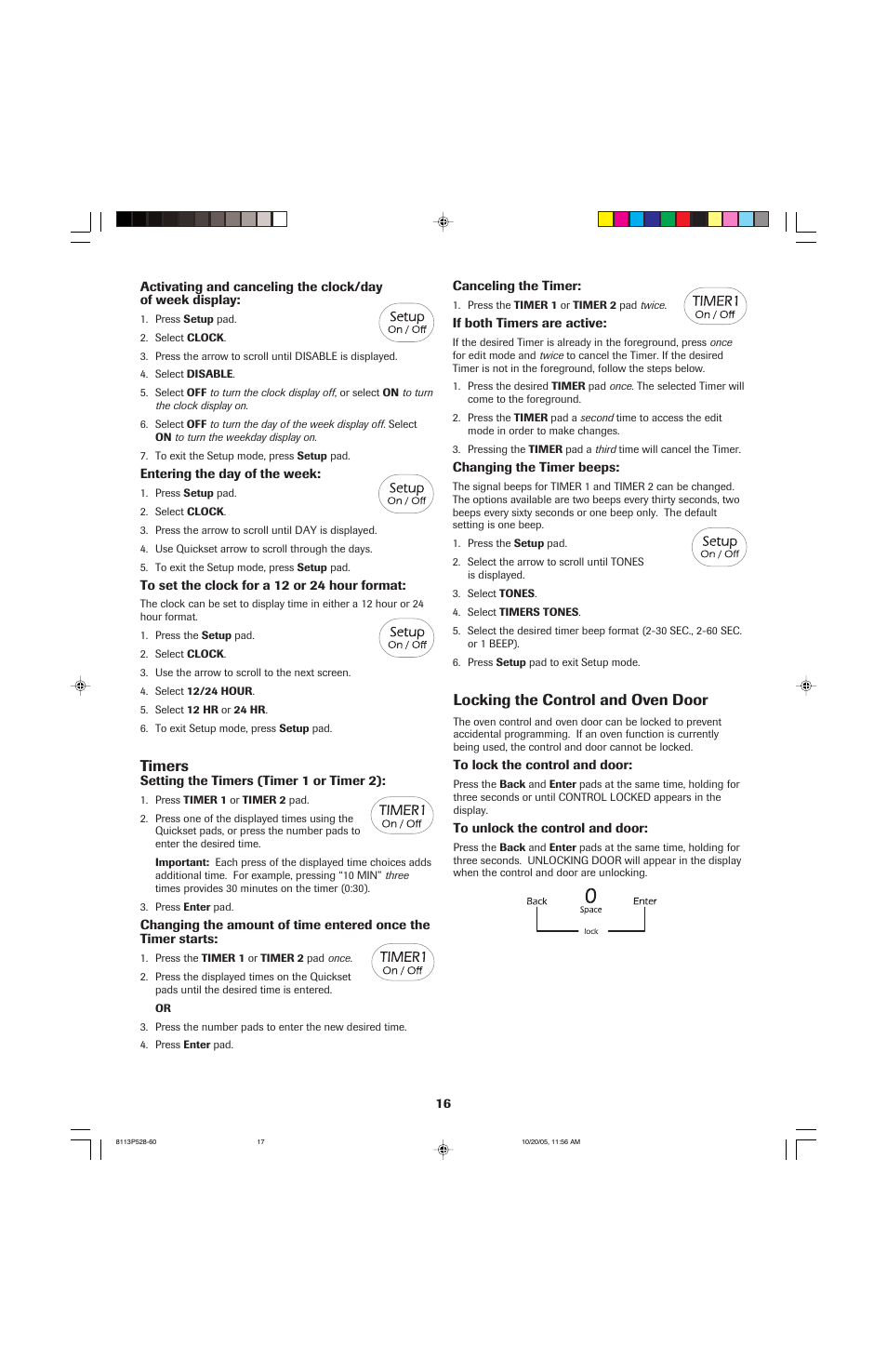 Timers, Locking the control and oven door | Jenn-Air air filter User Manual | Page 17 / 96