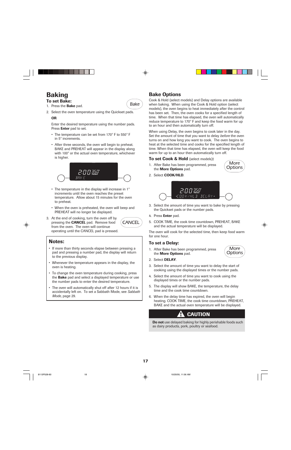 Baking, Bake options, Caution | Jenn-Air air filter User Manual | Page 18 / 96