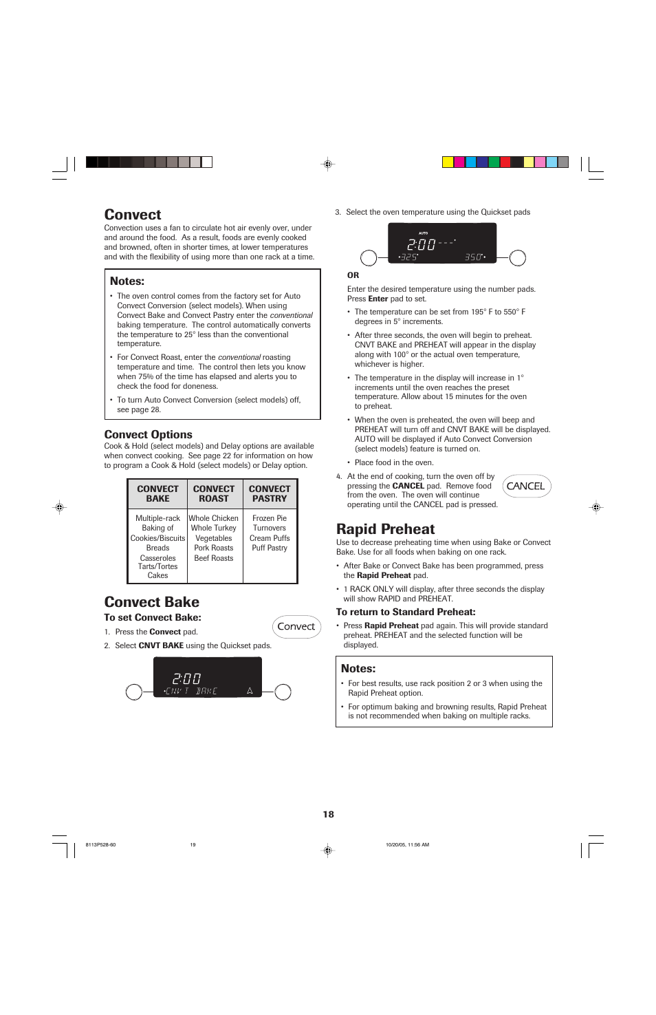 Convect bake, Convect, Rapid preheat | Convect options | Jenn-Air air filter User Manual | Page 19 / 96