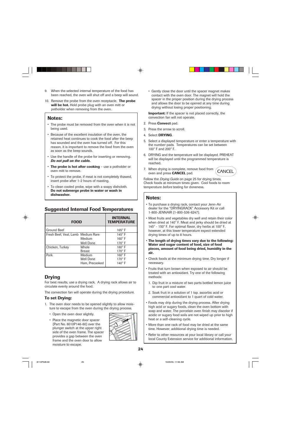 Drying, Suggested internal food temperatures | Jenn-Air air filter User Manual | Page 25 / 96