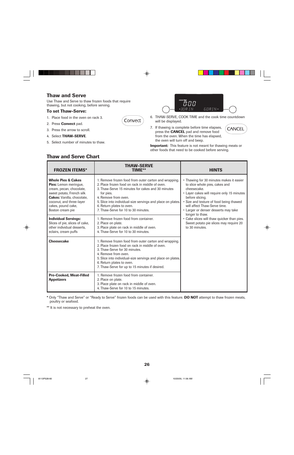 Thaw and serve, Thaw and serve chart | Jenn-Air air filter User Manual | Page 27 / 96