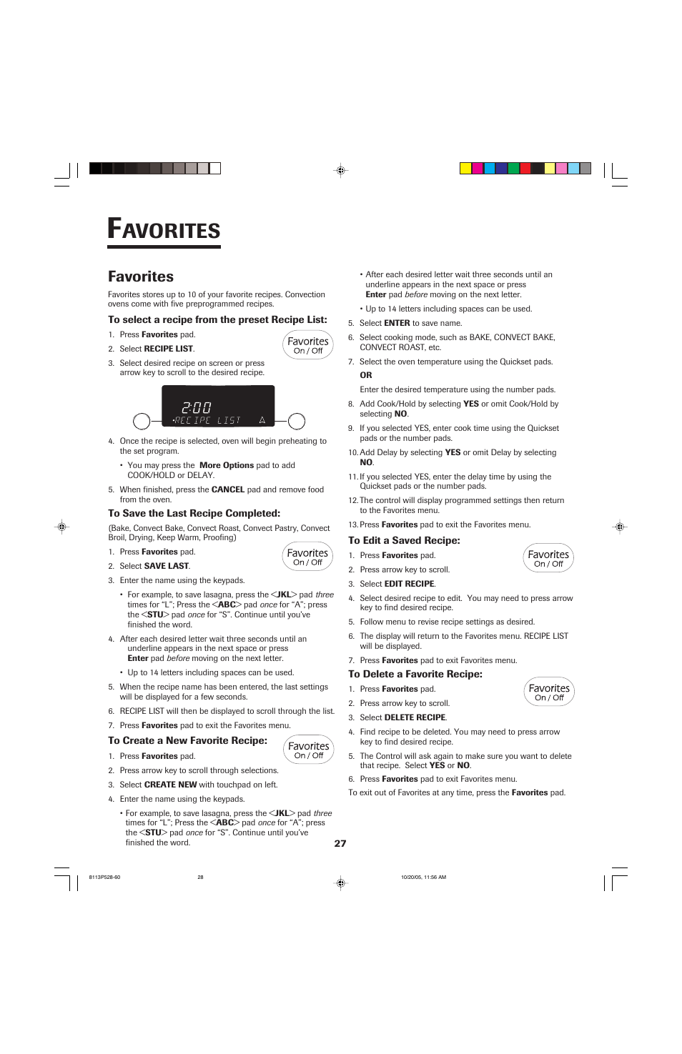 Avorites, Favorites | Jenn-Air air filter User Manual | Page 28 / 96