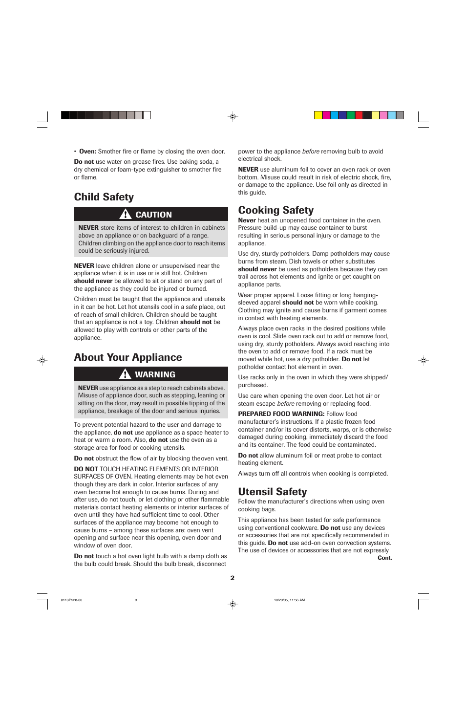 About your appliance, Cooking safety, Child safety utensil safety | Jenn-Air air filter User Manual | Page 3 / 96