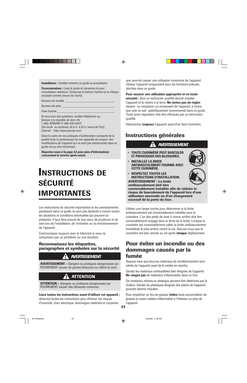 Nstructions, De sécurité importantes, Instructions générales | Jenn-Air air filter User Manual | Page 34 / 96