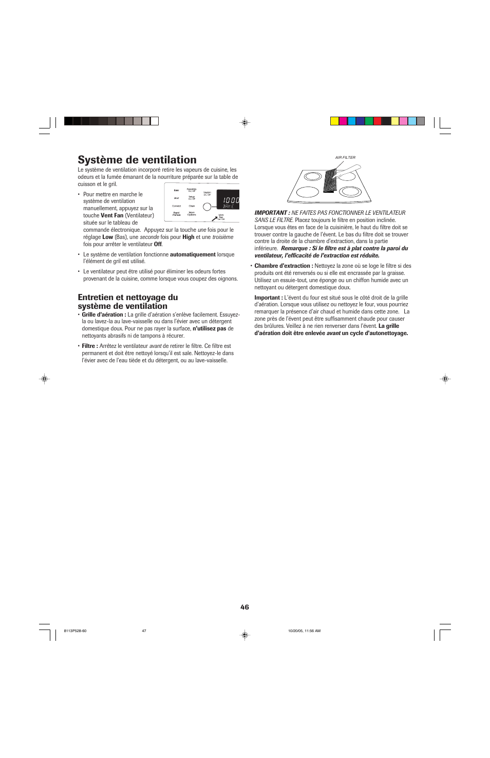 Système de ventilation, Entretien et nettoyage du système de ventilation | Jenn-Air air filter User Manual | Page 47 / 96