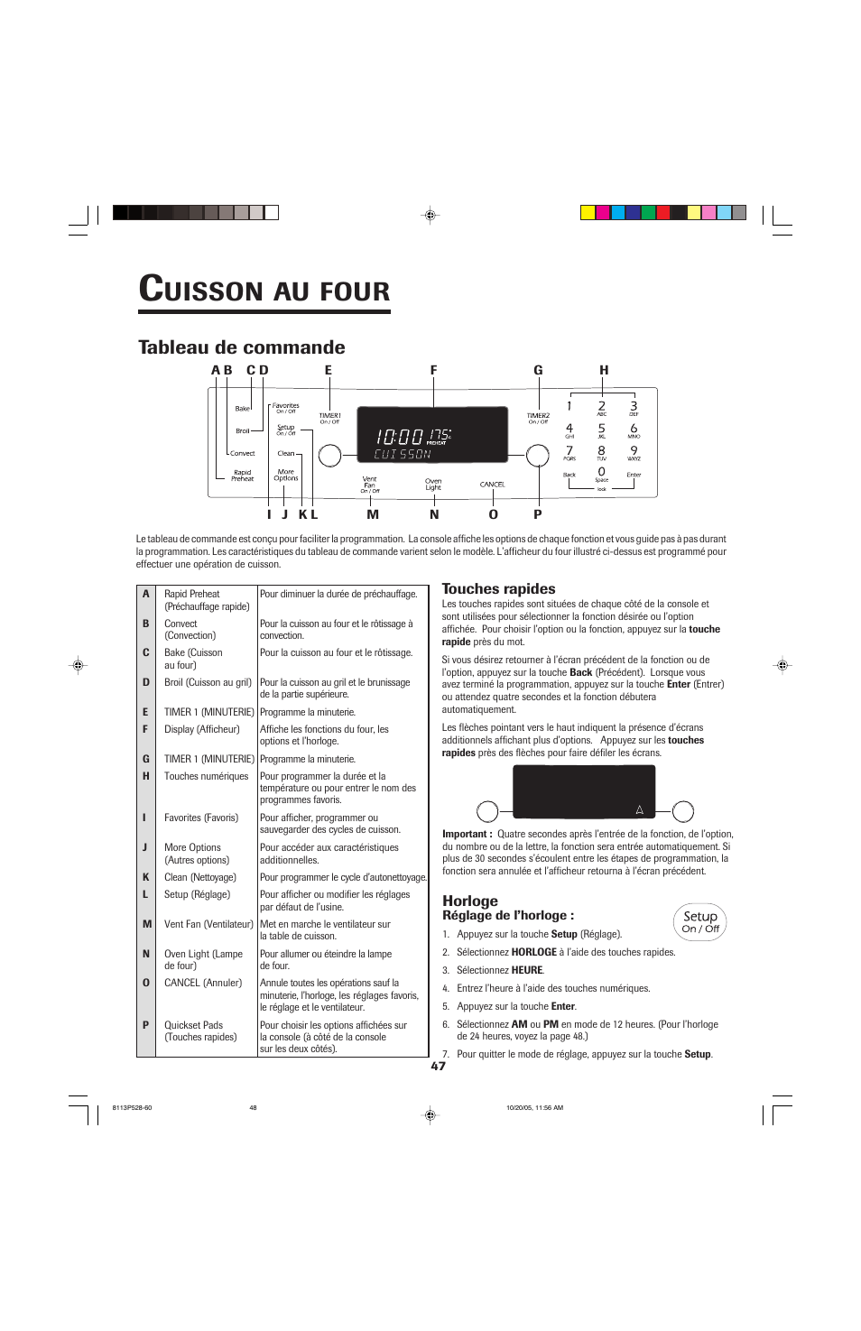 Uisson, Four, Tableau de commande | Jenn-Air air filter User Manual | Page 48 / 96