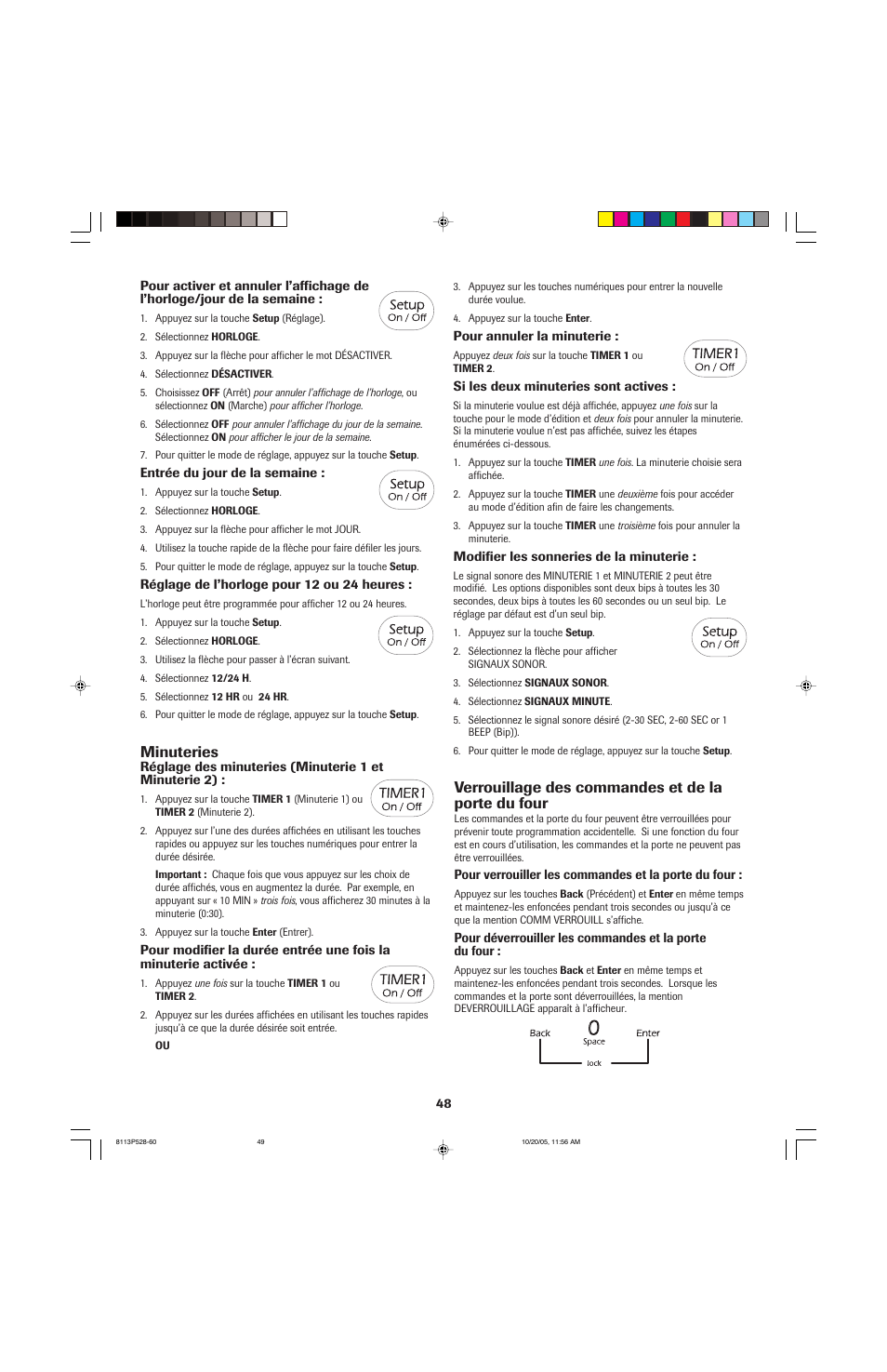 Minuteries, Verrouillage des commandes et de la porte du four | Jenn-Air air filter User Manual | Page 49 / 96