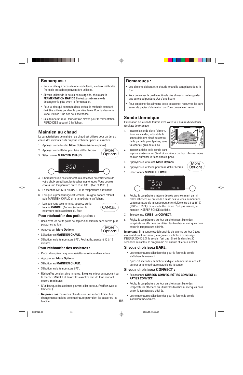 Remarques, Maintien au chaud, Sonde thermique | Jenn-Air air filter User Manual | Page 56 / 96