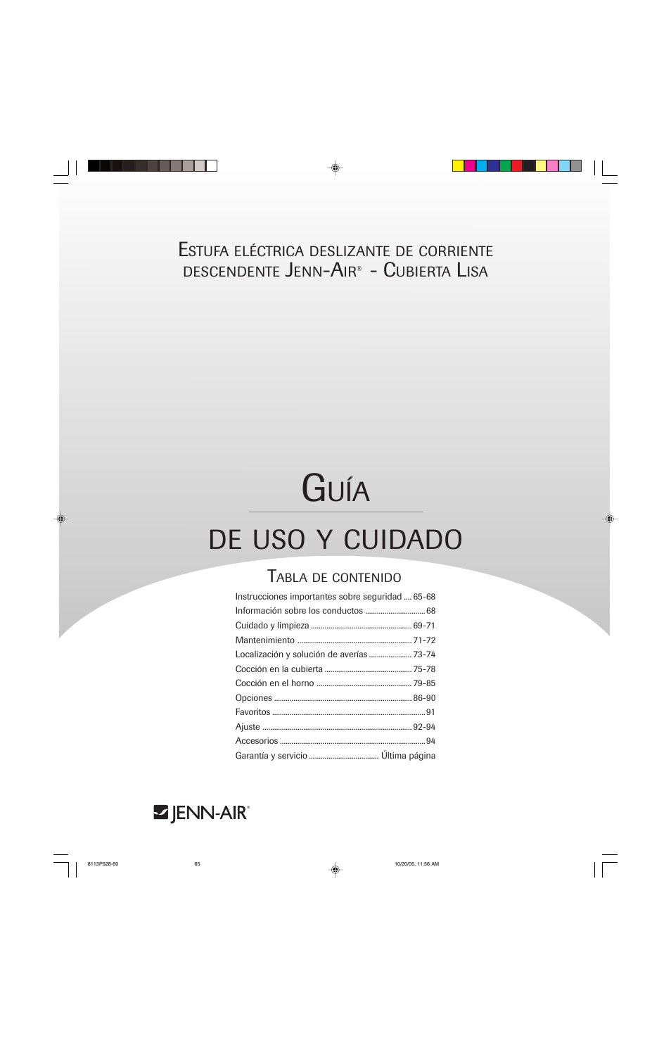 Uía de, Cuidado | Jenn-Air air filter User Manual | Page 65 / 96