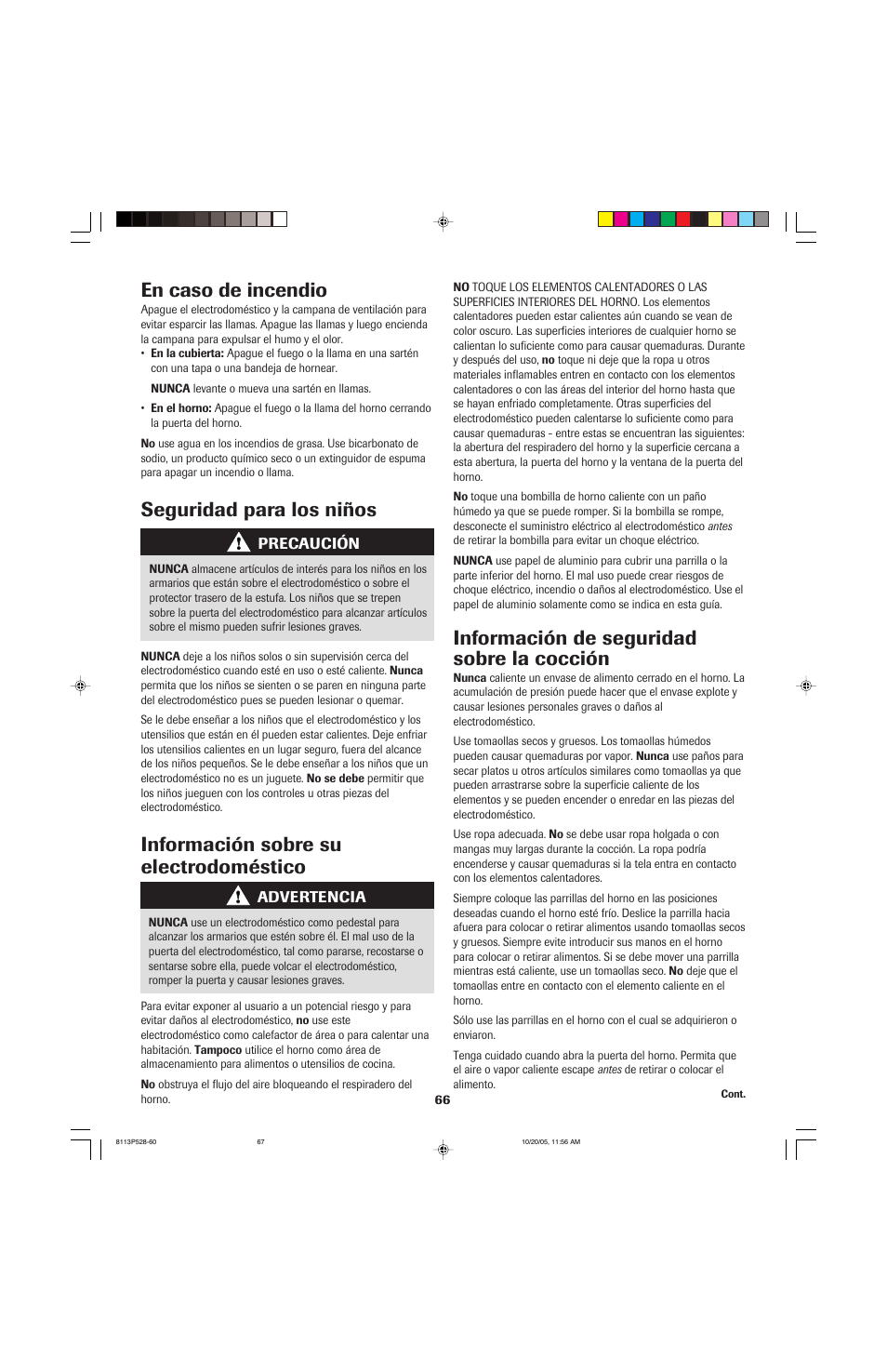 En caso de incendio, Seguridad para los niños, Información de seguridad sobre la cocción | Información sobre su electrodoméstico | Jenn-Air air filter User Manual | Page 67 / 96