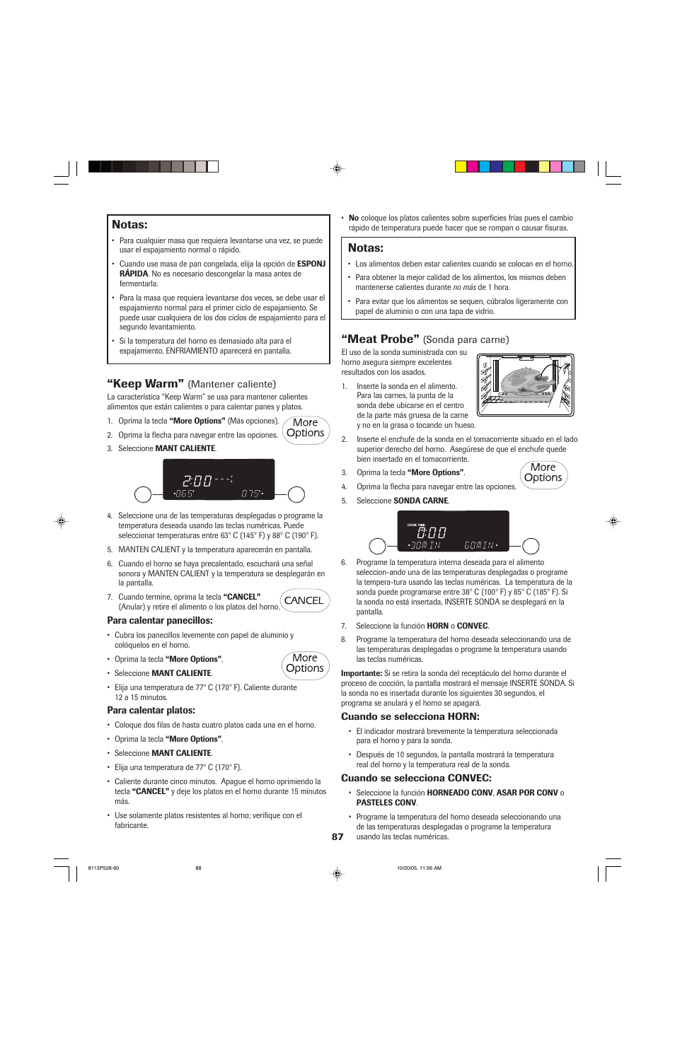 Notas, Keep warm, Meat probe | Jenn-Air air filter User Manual | Page 88 / 96