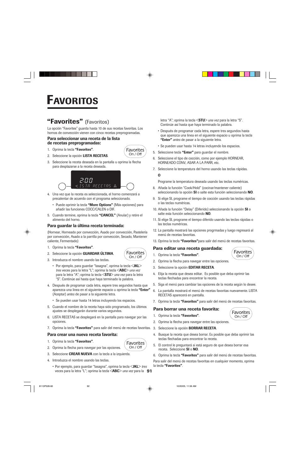 Avoritos, Favorites | Jenn-Air air filter User Manual | Page 92 / 96