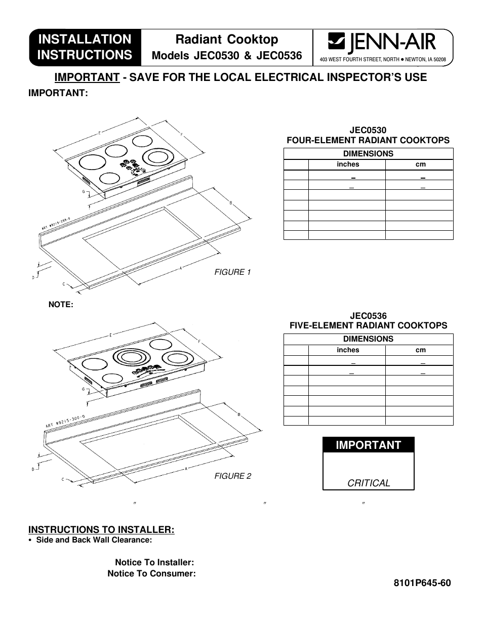 Jenn-Air JEC0536 User Manual | 6 pages