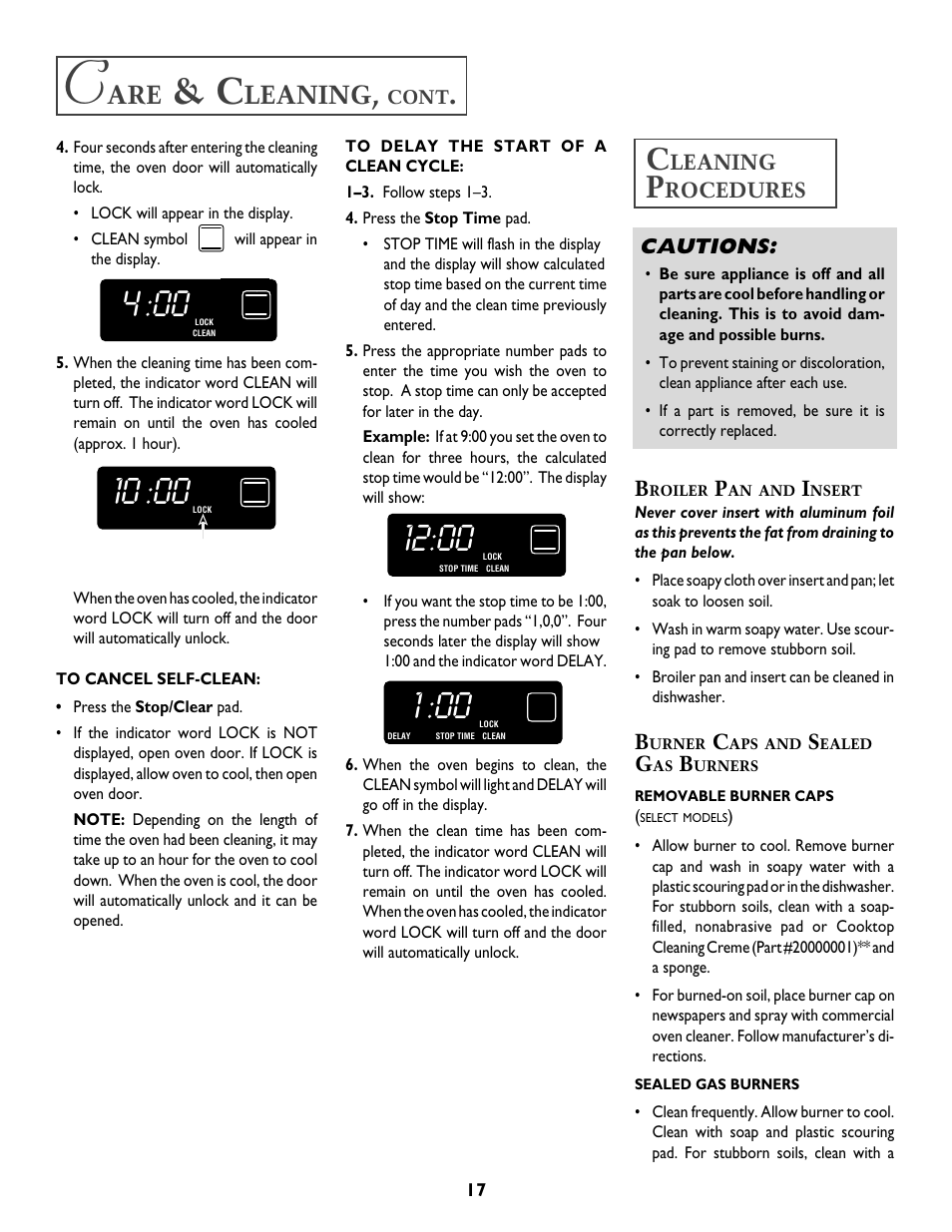 Cautions, Leaning, Rocedures | Jenn-Air T2 User Manual | Page 18 / 72