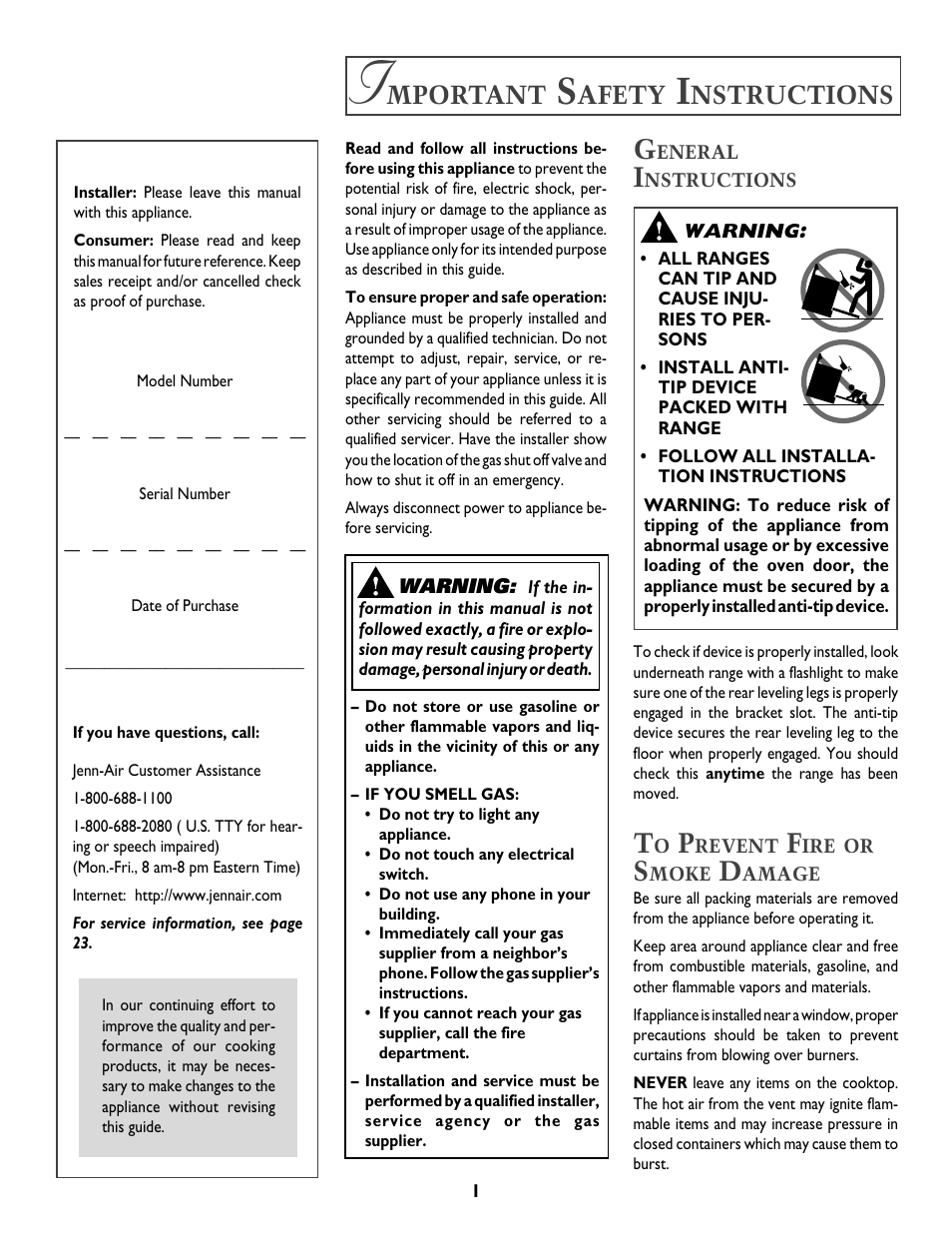 Mportant, Afety, Nstructions | Jenn-Air T2 User Manual | Page 2 / 72