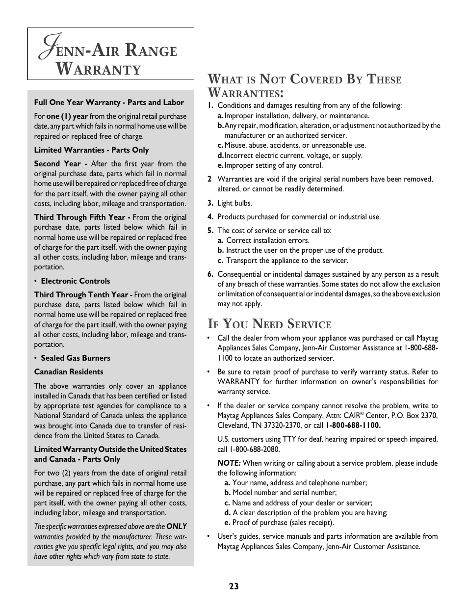 Ange, Arranty | Jenn-Air T2 User Manual | Page 24 / 72