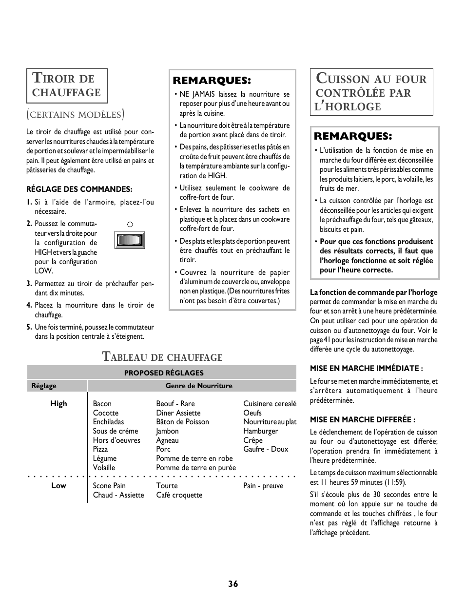 Iroir, De chauffage, Remarques | Uisson, Four, Contrôlée, Horloge remarques, Ableau, Chauffage | Jenn-Air T2 User Manual | Page 37 / 72