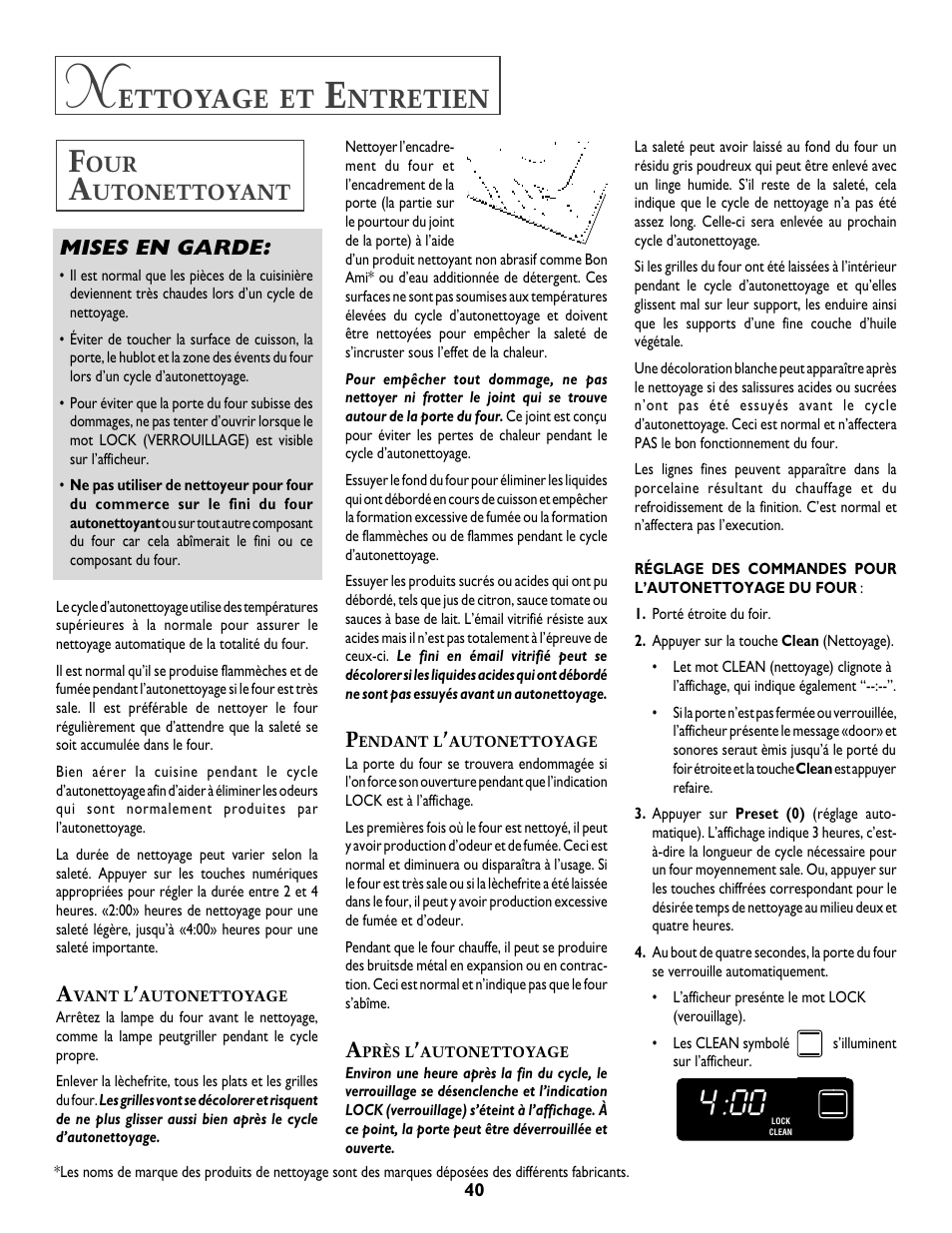 Ettoyage, Ntretien, Mises en garde | Jenn-Air T2 User Manual | Page 41 / 72