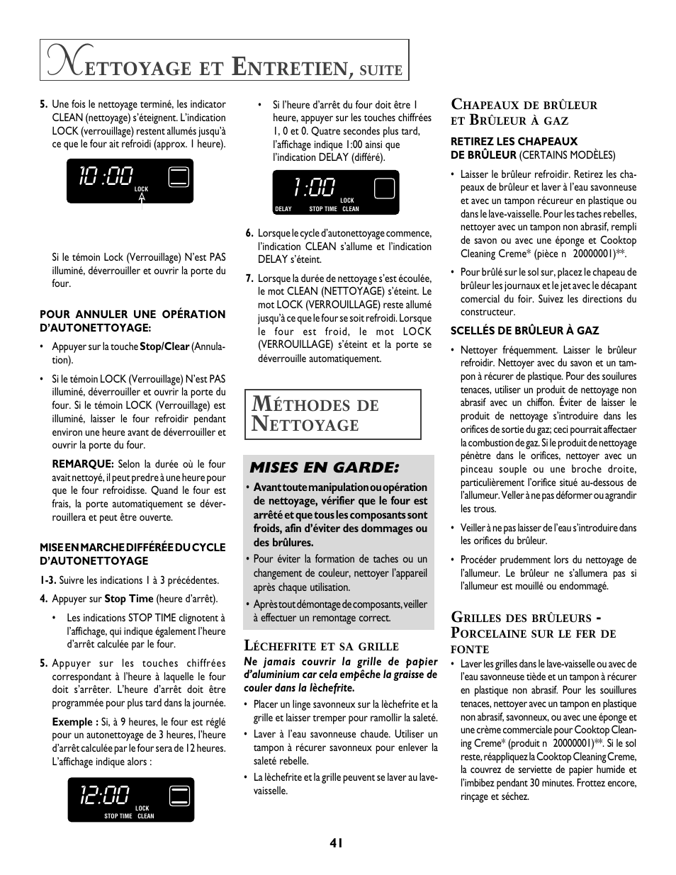 Ntretien, Mises en garde, Éthodes | Ettoyage | Jenn-Air T2 User Manual | Page 42 / 72