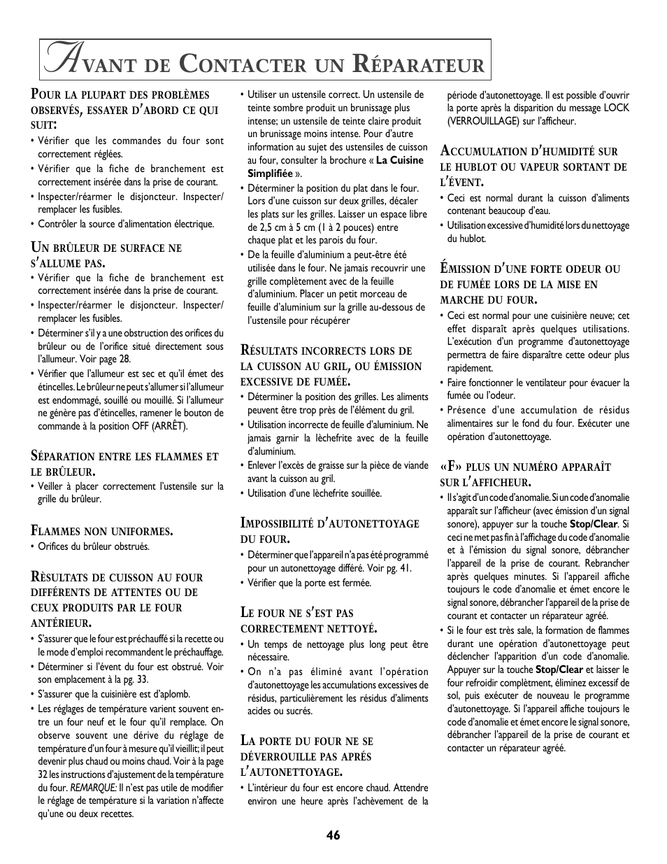 Vant, Ontacter, Éparateur | Jenn-Air T2 User Manual | Page 47 / 72