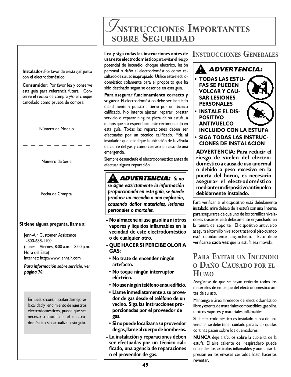 Nstrucciones, Mportantes, Sobre | Eguridad | Jenn-Air T2 User Manual | Page 50 / 72