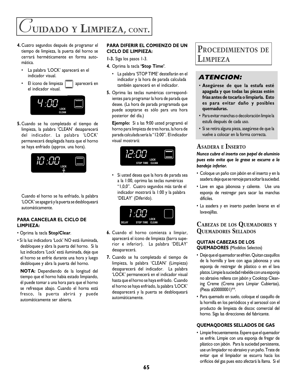 Uidado, Impieza, Atencion | Rocedimientos | Jenn-Air T2 User Manual | Page 66 / 72