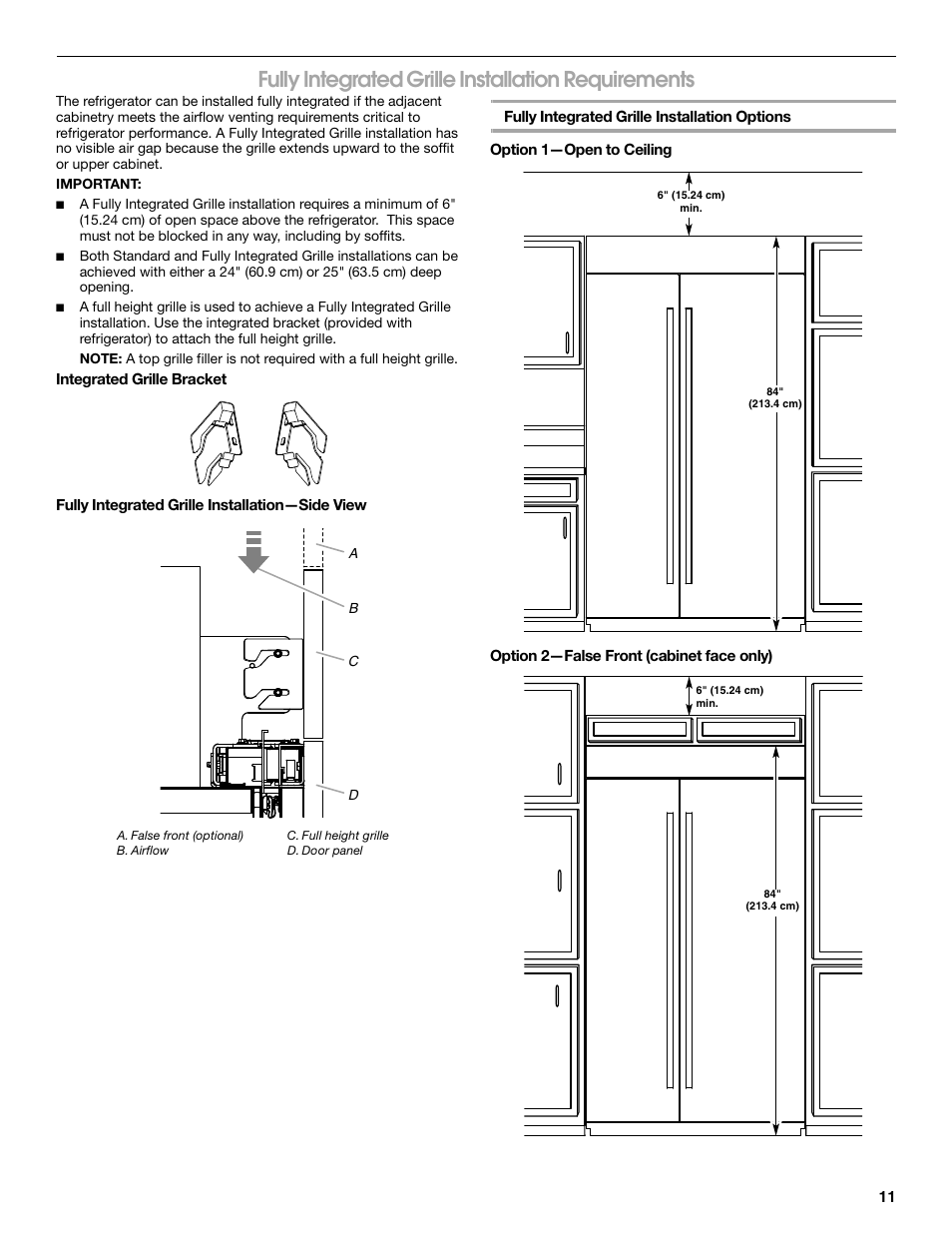 Fully integrated grille installation requirements | Jenn-Air W10379136A User Manual | Page 11 / 72