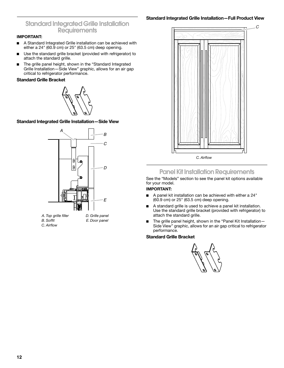 Panel kit installation requirements | Jenn-Air W10379136A User Manual | Page 12 / 72