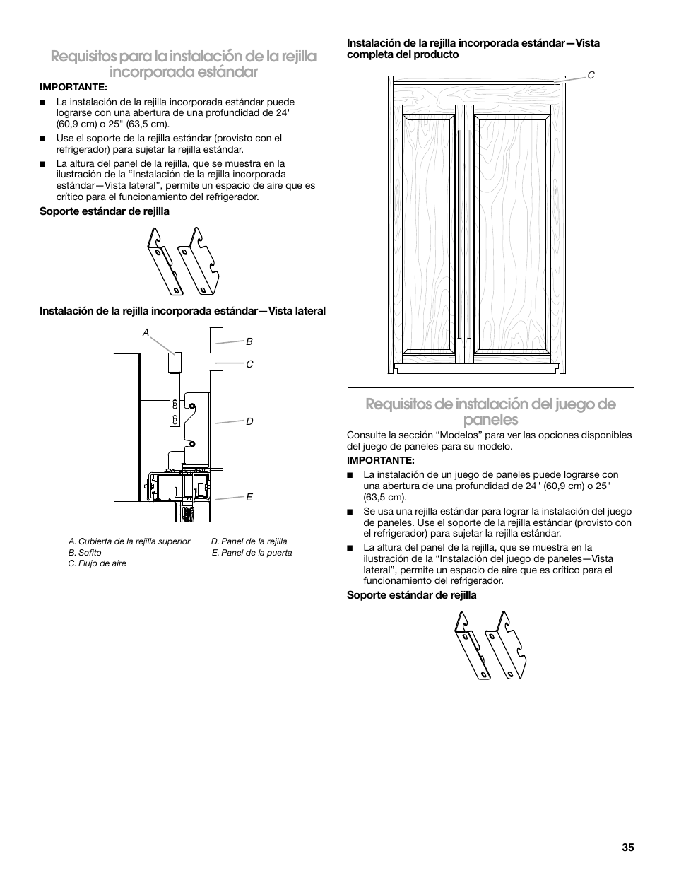 Requisitos de instalación del juego de paneles | Jenn-Air W10379136A User Manual | Page 35 / 72