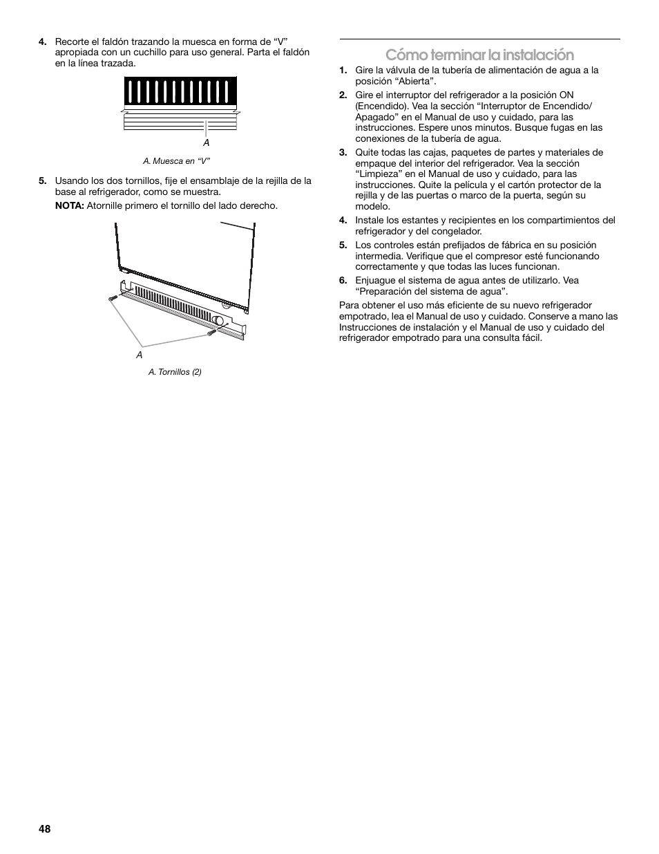 Cómo terminar la instalación | Jenn-Air W10379136A User Manual | Page 48 / 72