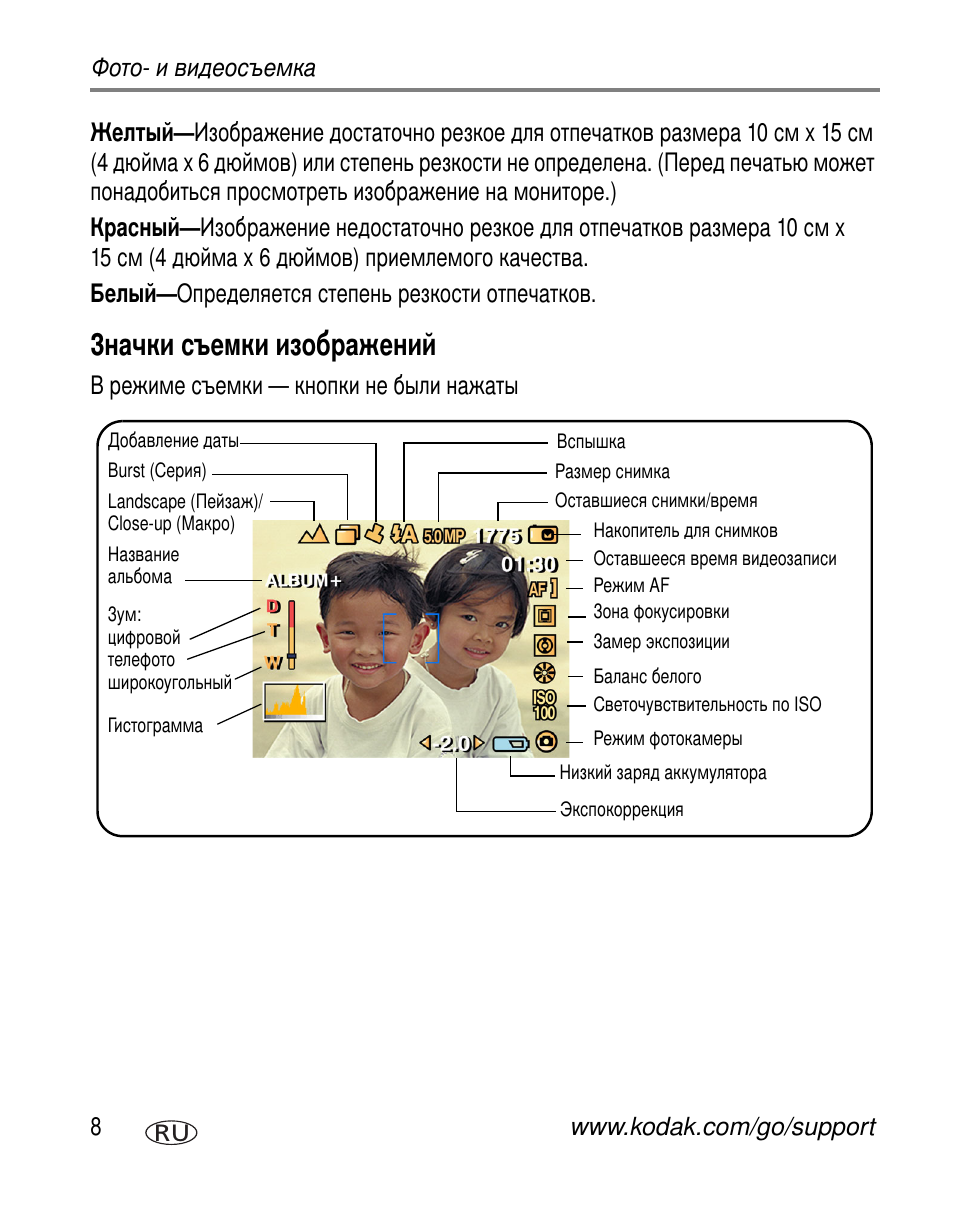 Значки съемки изображений | Kodak V530 User Manual | Page 14 / 95