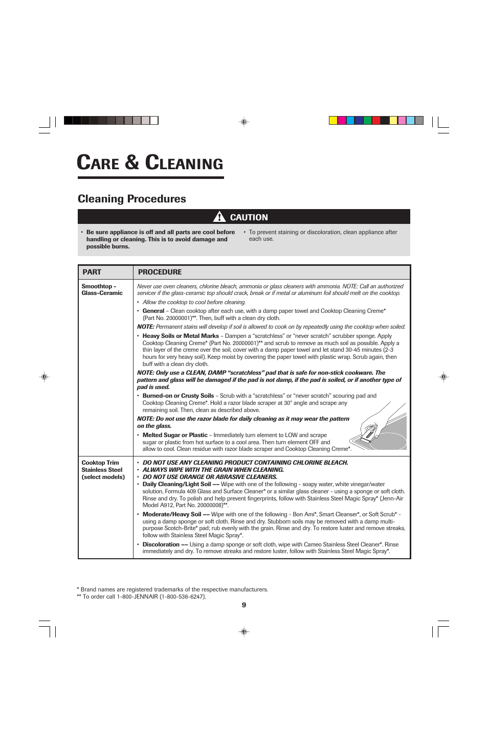 Leaning, Cleaning procedures | Jenn-Air JEC0530 User Manual | Page 10 / 36