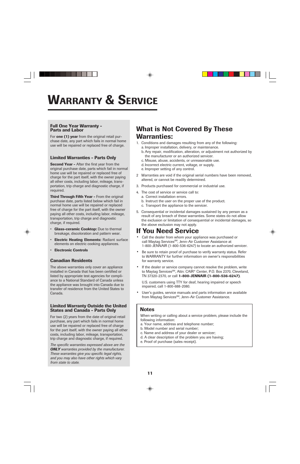 Arranty, Ervice, If you need service | What is not covered by these warranties | Jenn-Air JEC0530 User Manual | Page 12 / 36