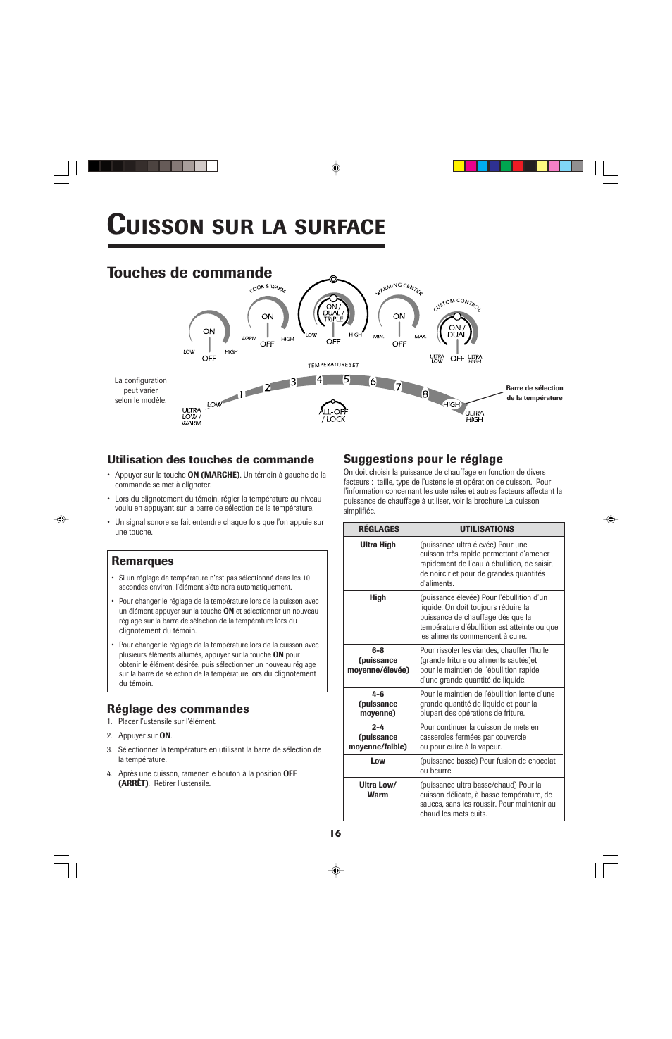 Uisson, Surface, Touches de commande | Jenn-Air JEC0530 User Manual | Page 17 / 36