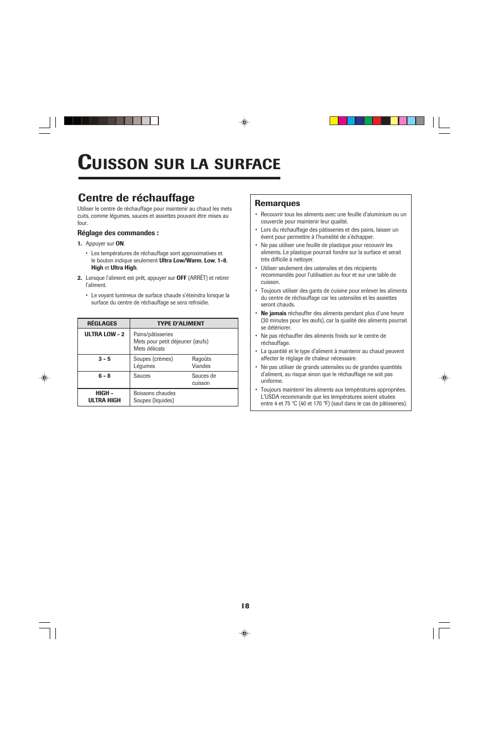Uisson, Surface, Centre de réchauffage | Jenn-Air JEC0530 User Manual | Page 19 / 36