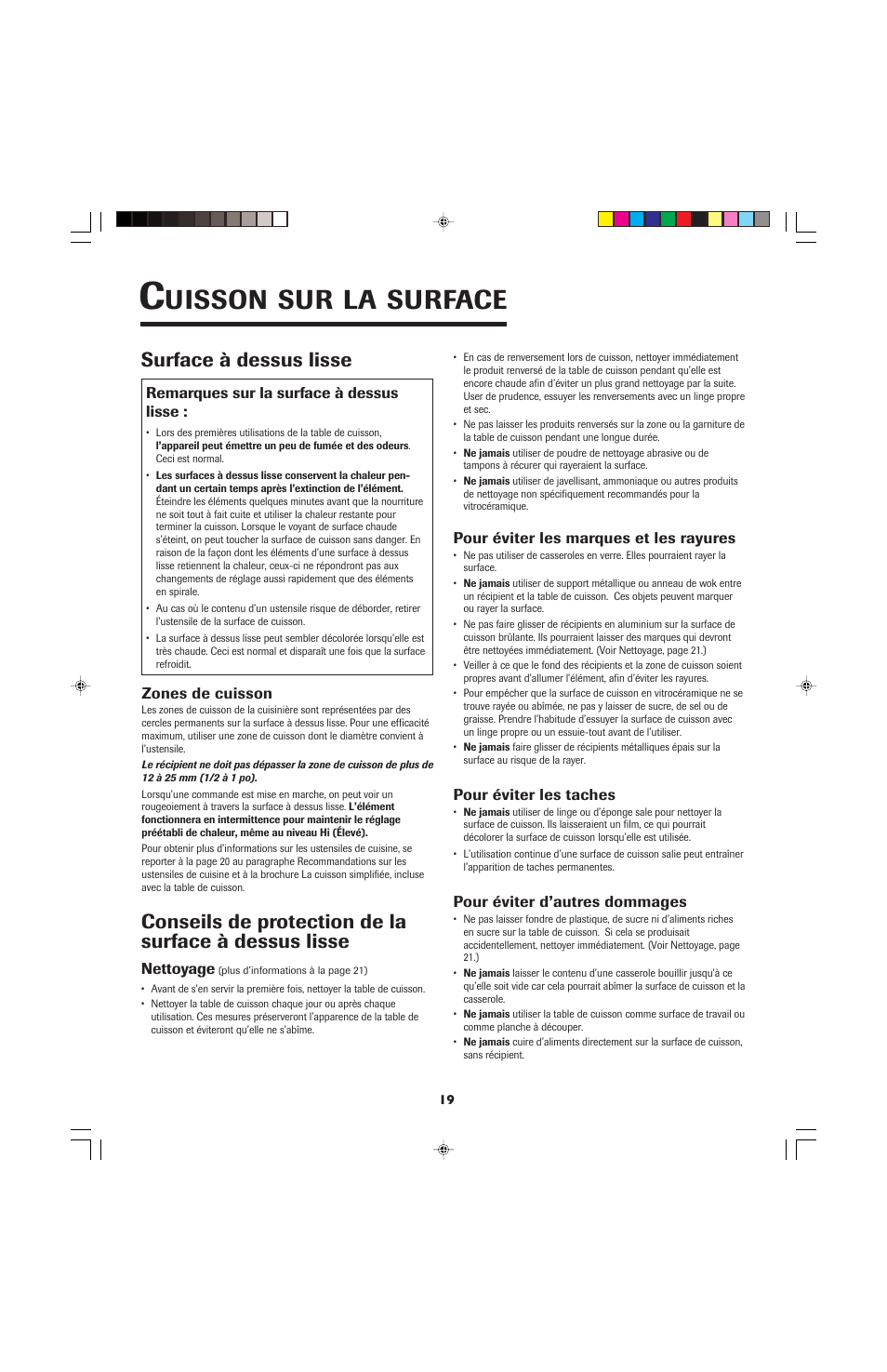 Uisson, Surface, Surface à dessus lisse | Jenn-Air JEC0530 User Manual | Page 20 / 36