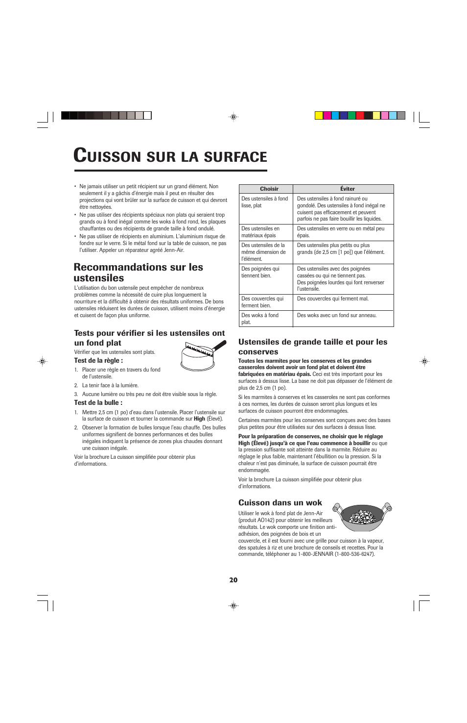 Uisson, Surface, Recommandations sur les ustensiles | Jenn-Air JEC0530 User Manual | Page 21 / 36