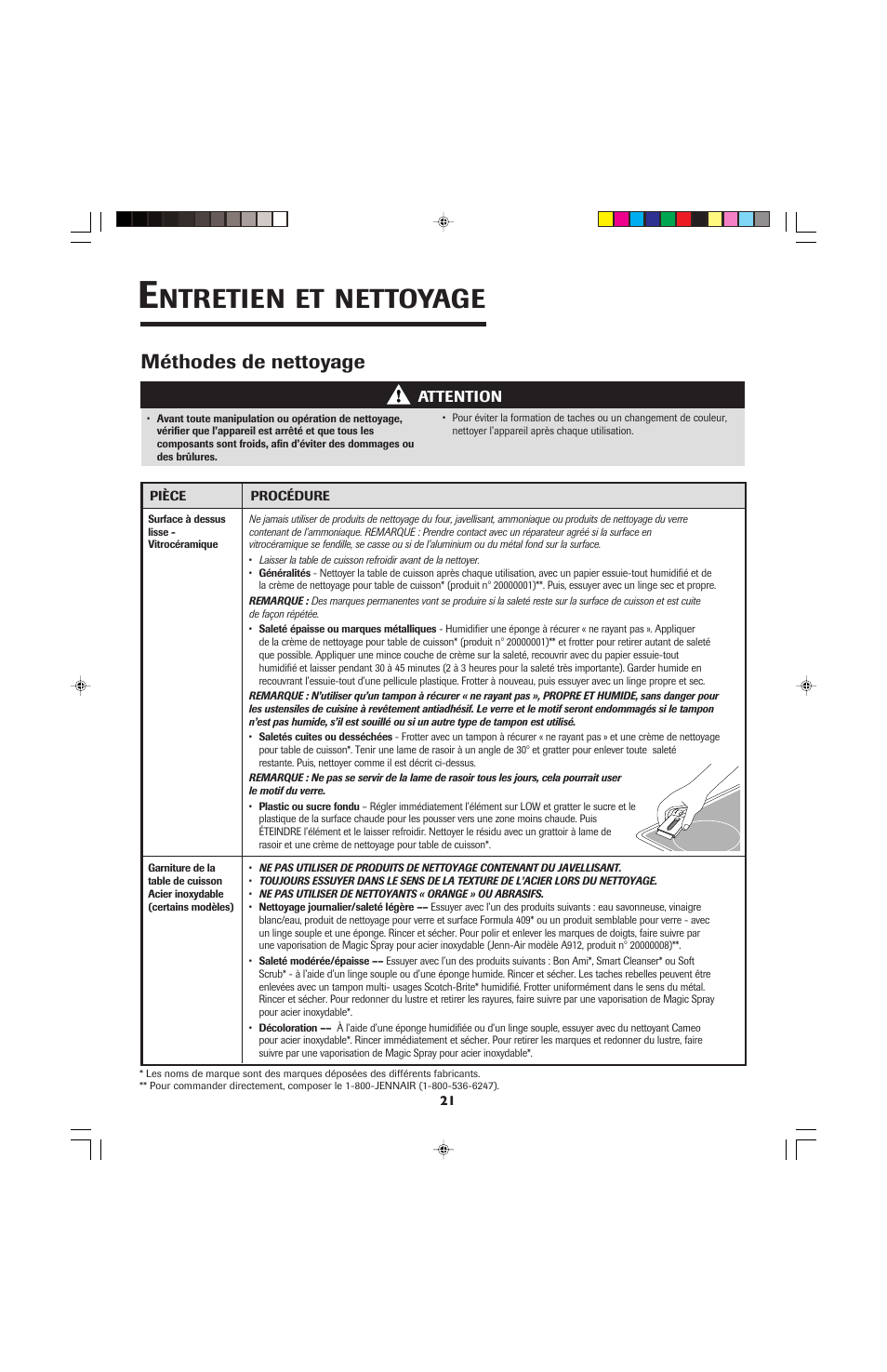 Ntretien, Nettoyage, Méthodes de nettoyage | Jenn-Air JEC0530 User Manual | Page 22 / 36