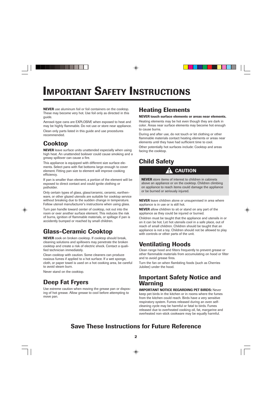 Mportant, Afety, Nstructions | Cooktop, Glass-ceramic cooktop, Deep fat fryers, Heating elements, Ventilating hoods, Important safety notice and warning | Jenn-Air JEC0530 User Manual | Page 3 / 36