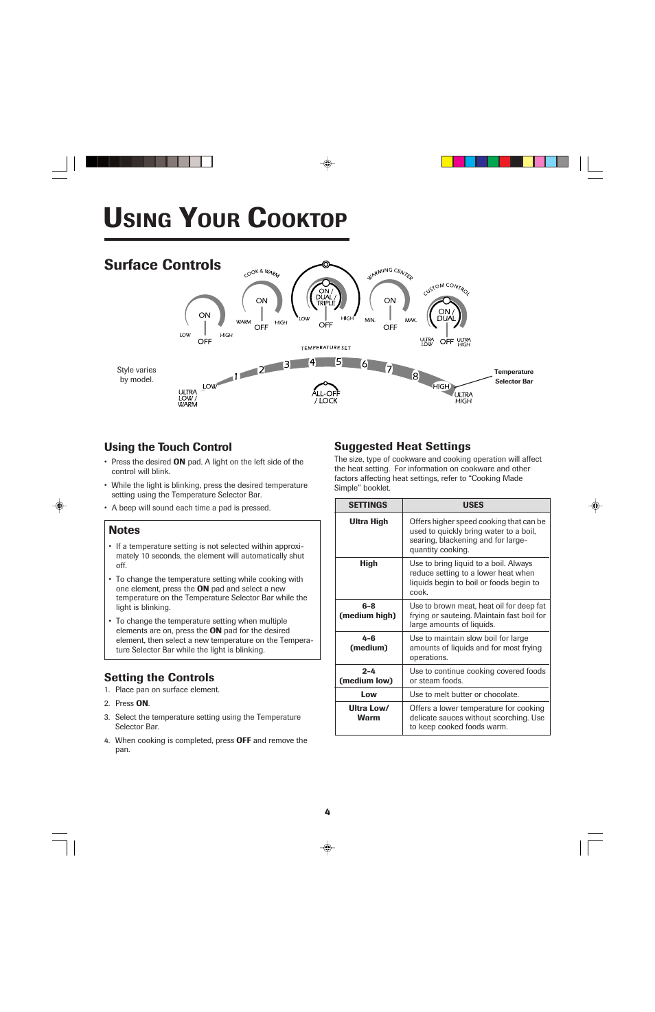 Sing, Ooktop, Surface controls | Jenn-Air JEC0530 User Manual | Page 5 / 36