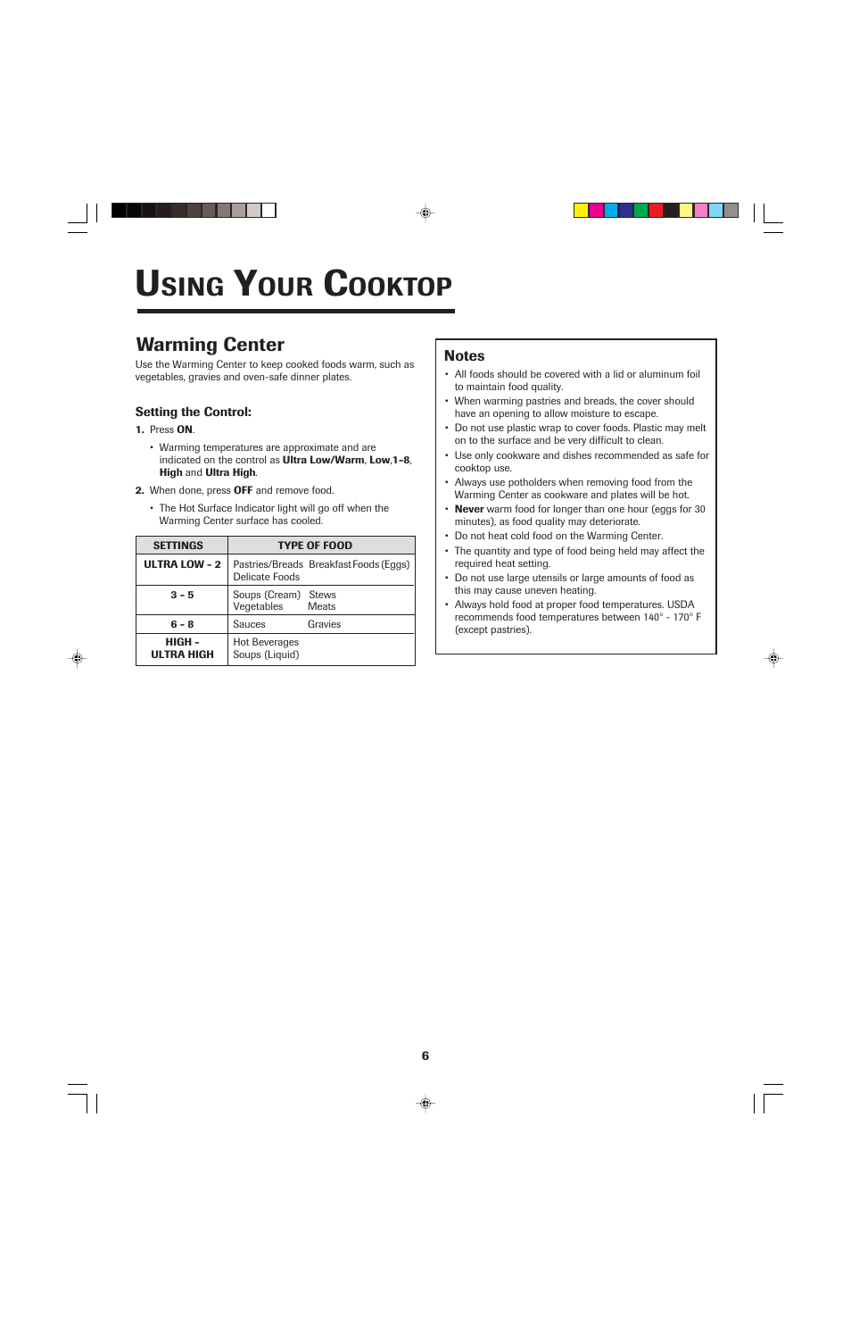 Sing, Ooktop, Warming center | Jenn-Air JEC0530 User Manual | Page 7 / 36