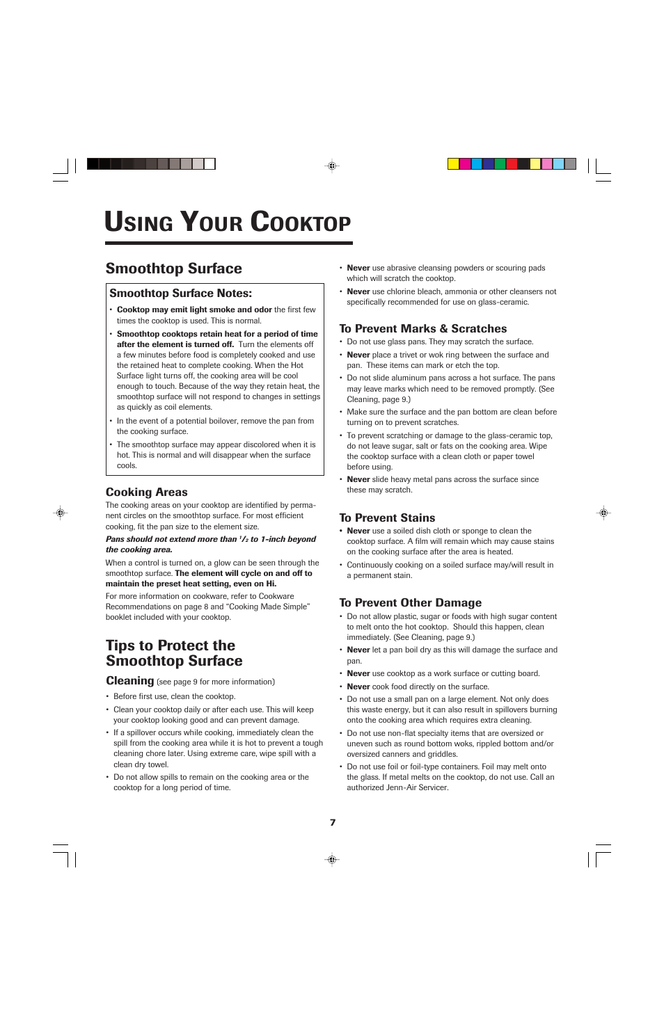 Sing, Ooktop, Smoothtop surface | Tips to protect the smoothtop surface | Jenn-Air JEC0530 User Manual | Page 8 / 36