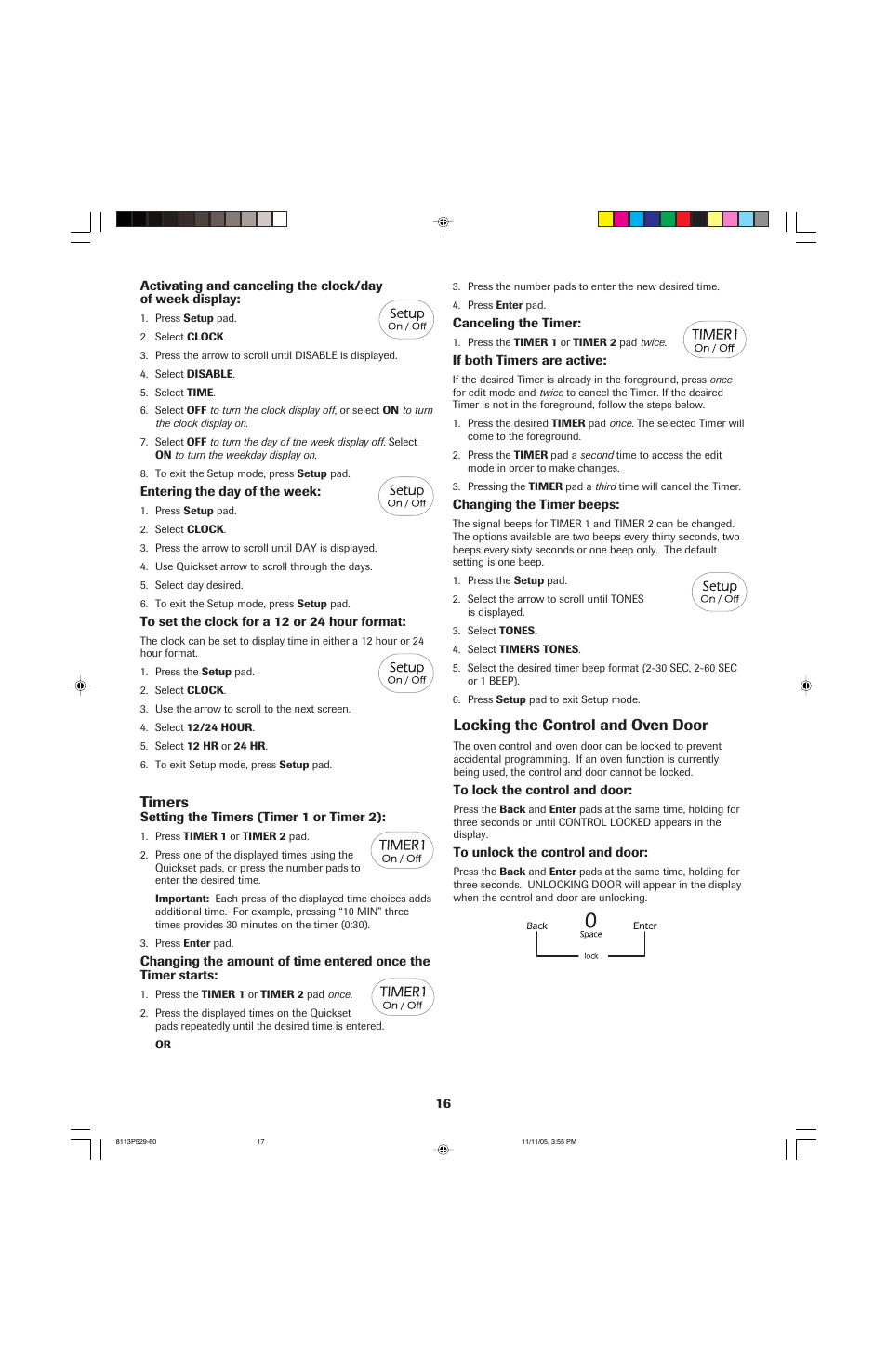 Timers, Locking the control and oven door | Jenn-Air GAS DOWNDRAFT SLIDE-IN RANGE User Manual | Page 17 / 88