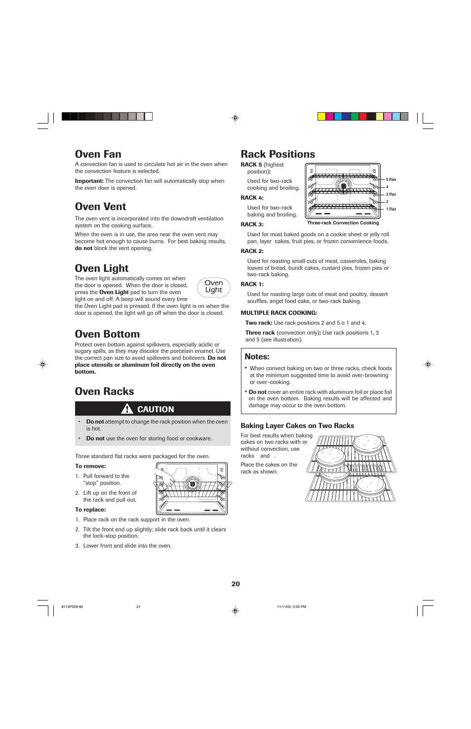 Oven racks, Oven light, Oven bottom | Oven fan, Oven vent, Rack positions, Caution | Jenn-Air GAS DOWNDRAFT SLIDE-IN RANGE User Manual | Page 21 / 88