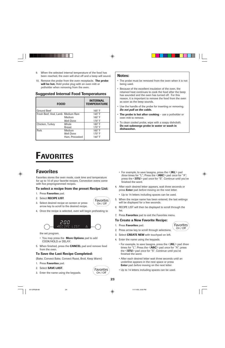Avorites, Favorites | Jenn-Air GAS DOWNDRAFT SLIDE-IN RANGE User Manual | Page 24 / 88