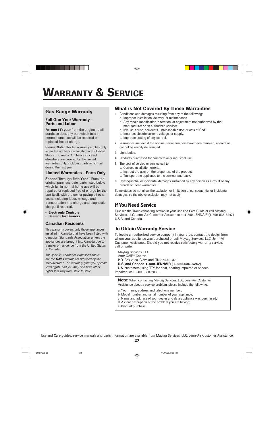 Arranty, Ervice | Jenn-Air GAS DOWNDRAFT SLIDE-IN RANGE User Manual | Page 28 / 88