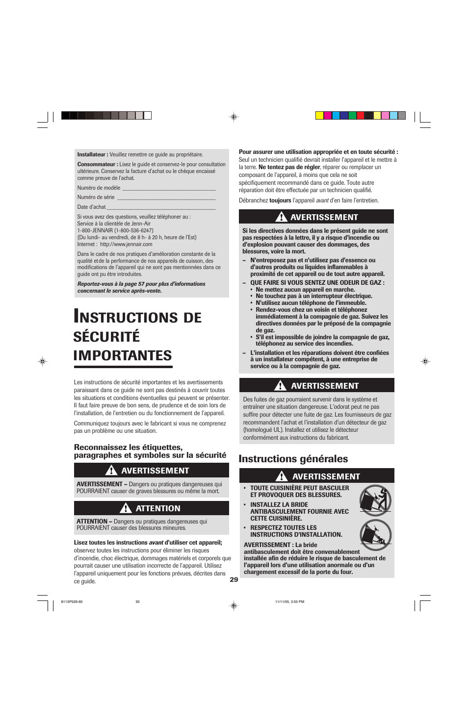 Nstructions, De sécurité importantes, Instructions générales | Jenn-Air GAS DOWNDRAFT SLIDE-IN RANGE User Manual | Page 30 / 88