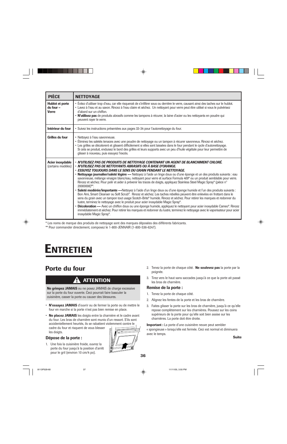Ntretien, Porte du four | Jenn-Air GAS DOWNDRAFT SLIDE-IN RANGE User Manual | Page 37 / 88