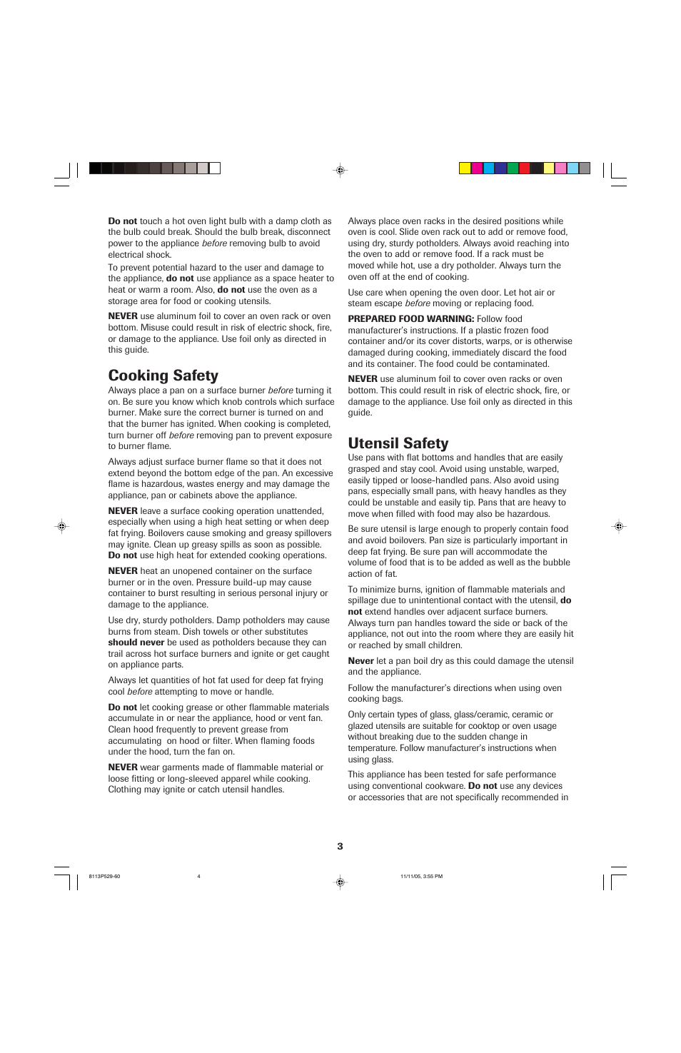 Cooking safety, Utensil safety | Jenn-Air GAS DOWNDRAFT SLIDE-IN RANGE User Manual | Page 4 / 88