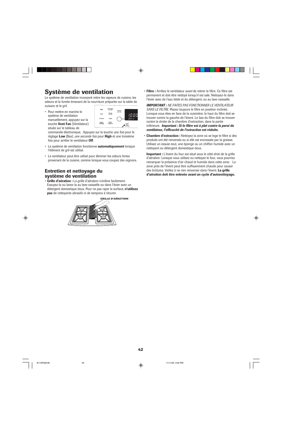 Système de ventilation, Entretien et nettoyage du système de ventilation | Jenn-Air GAS DOWNDRAFT SLIDE-IN RANGE User Manual | Page 43 / 88